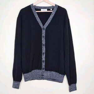 Aqua Toscano Cardigan Mens XL Black Gray Button Wool Blend LS Grandpa Cottage